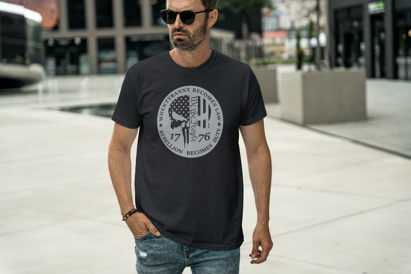 Short sleeve shirt. WHEN TYRANNY BECOMES LAW REBELLION BECOMES DUTY