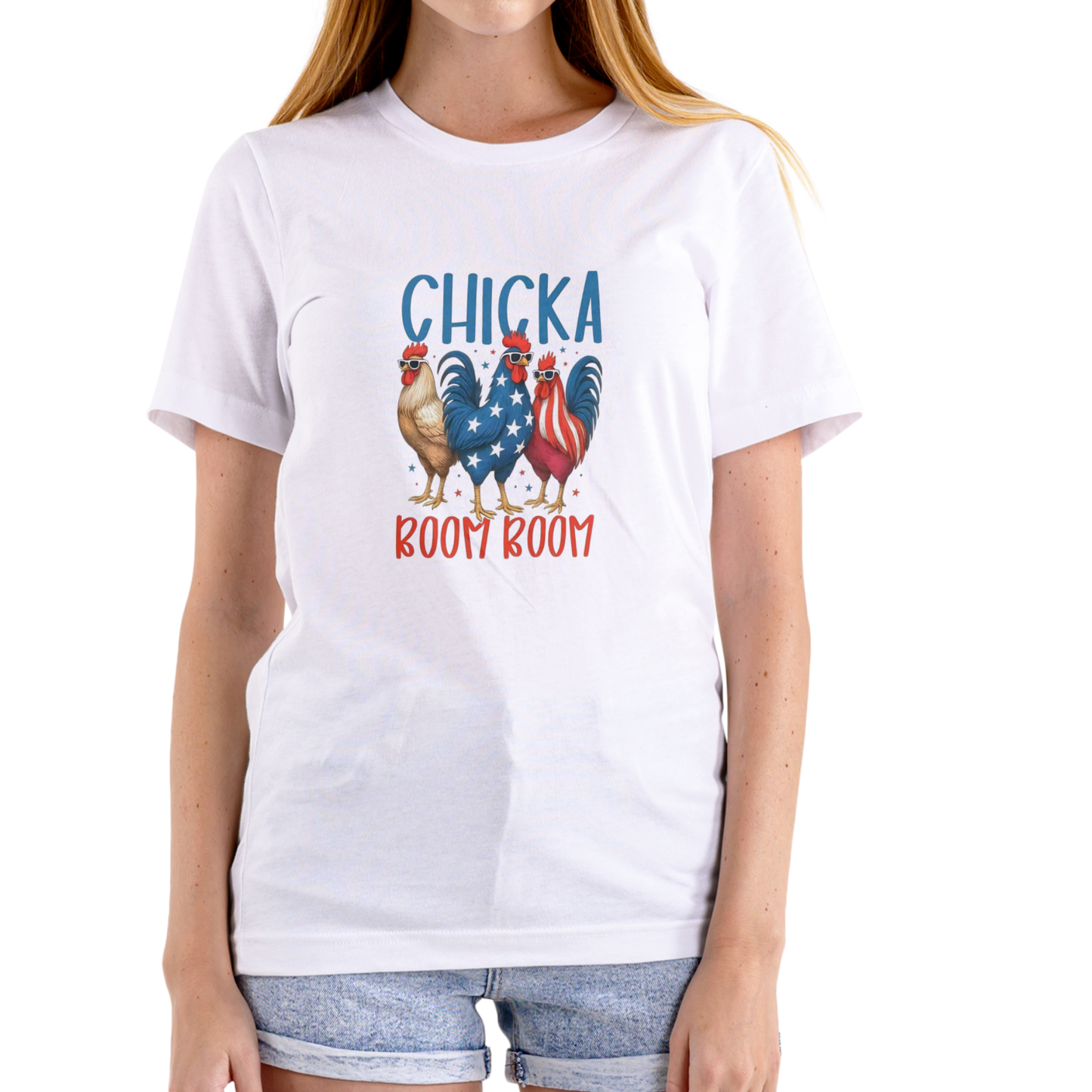 CHICKA BOOM BOOM – Funny July 4th Unisex Cotton T-Shirt