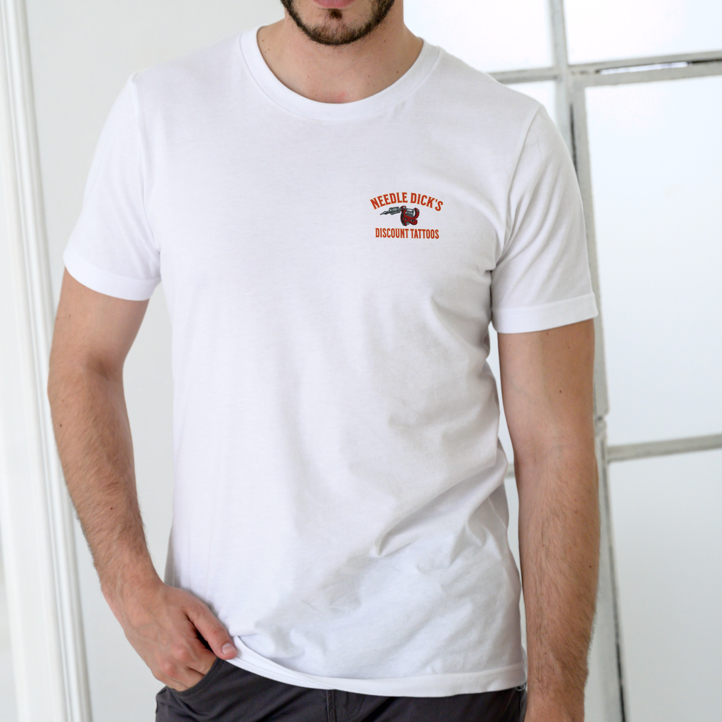 Needle Dick’s Discount Tattoos funny T-shirt.