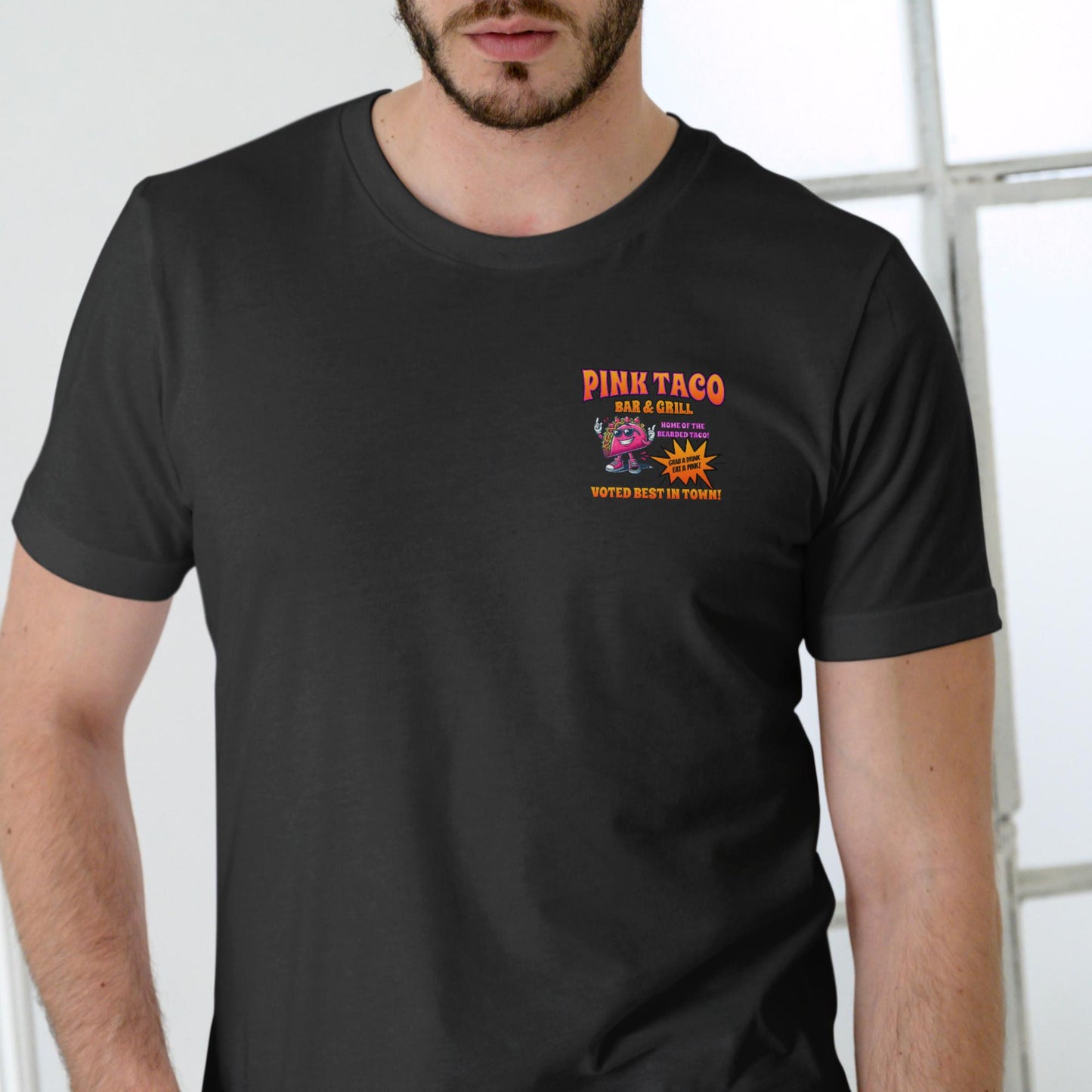 PINK TACO BAR AND GRILL Funny T Shirt, Unisex Cotton