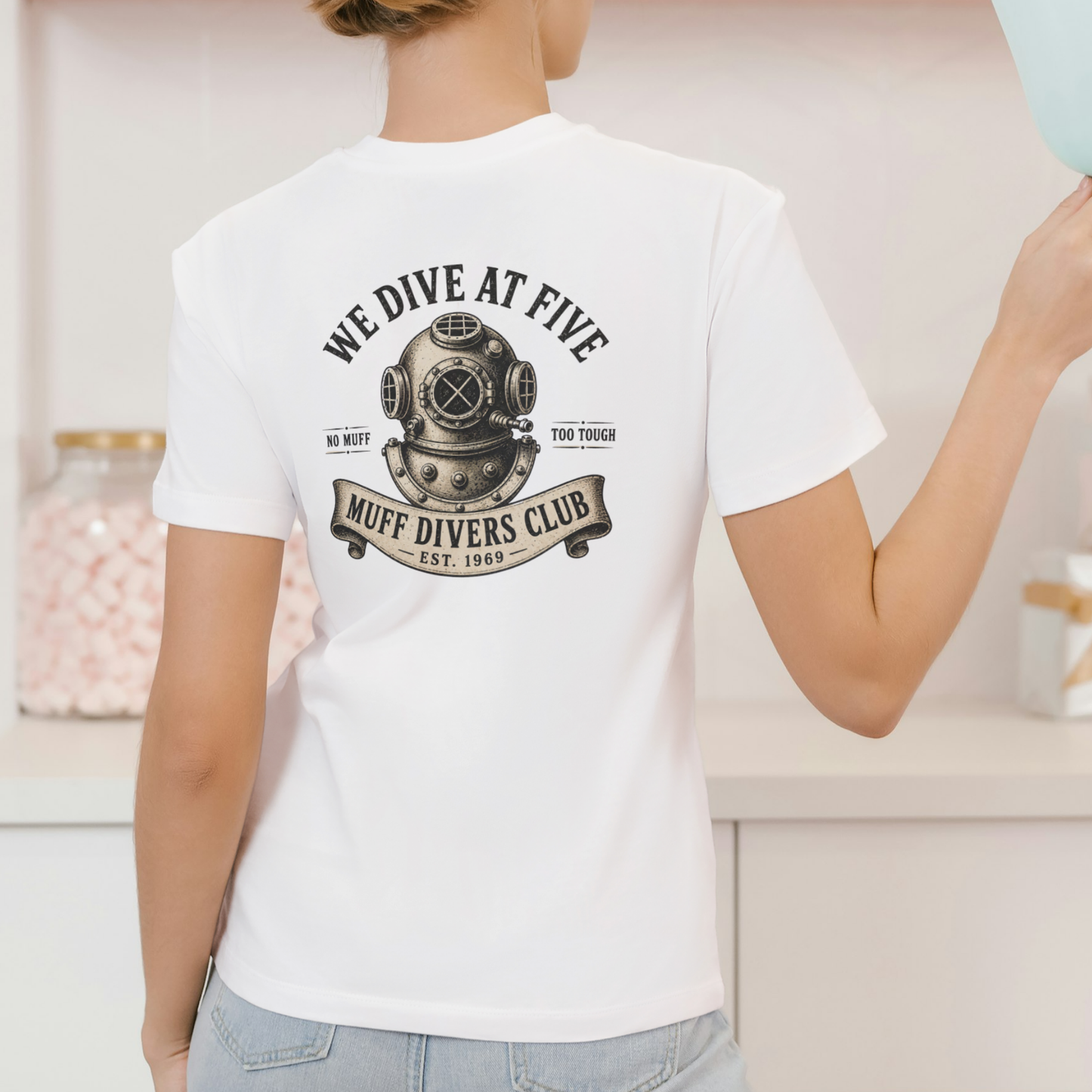 WE DIVE AT FIVE, MUFF DIVERS CLUB, Funny T Shirt, Unisex Cotton