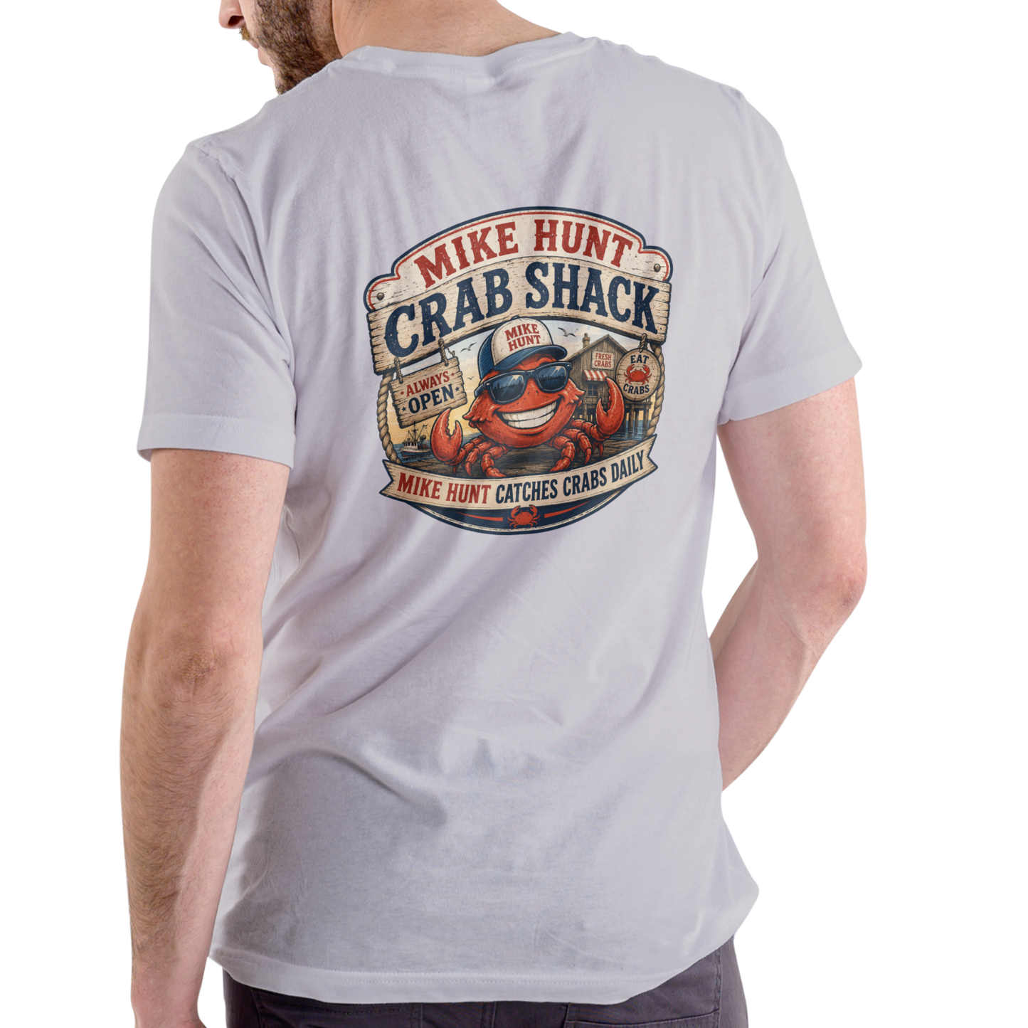 Mike Hunt Crab Shack Funny Name T-Shirt (WITH FREE BOOK!) – Unisex Cotton Tee