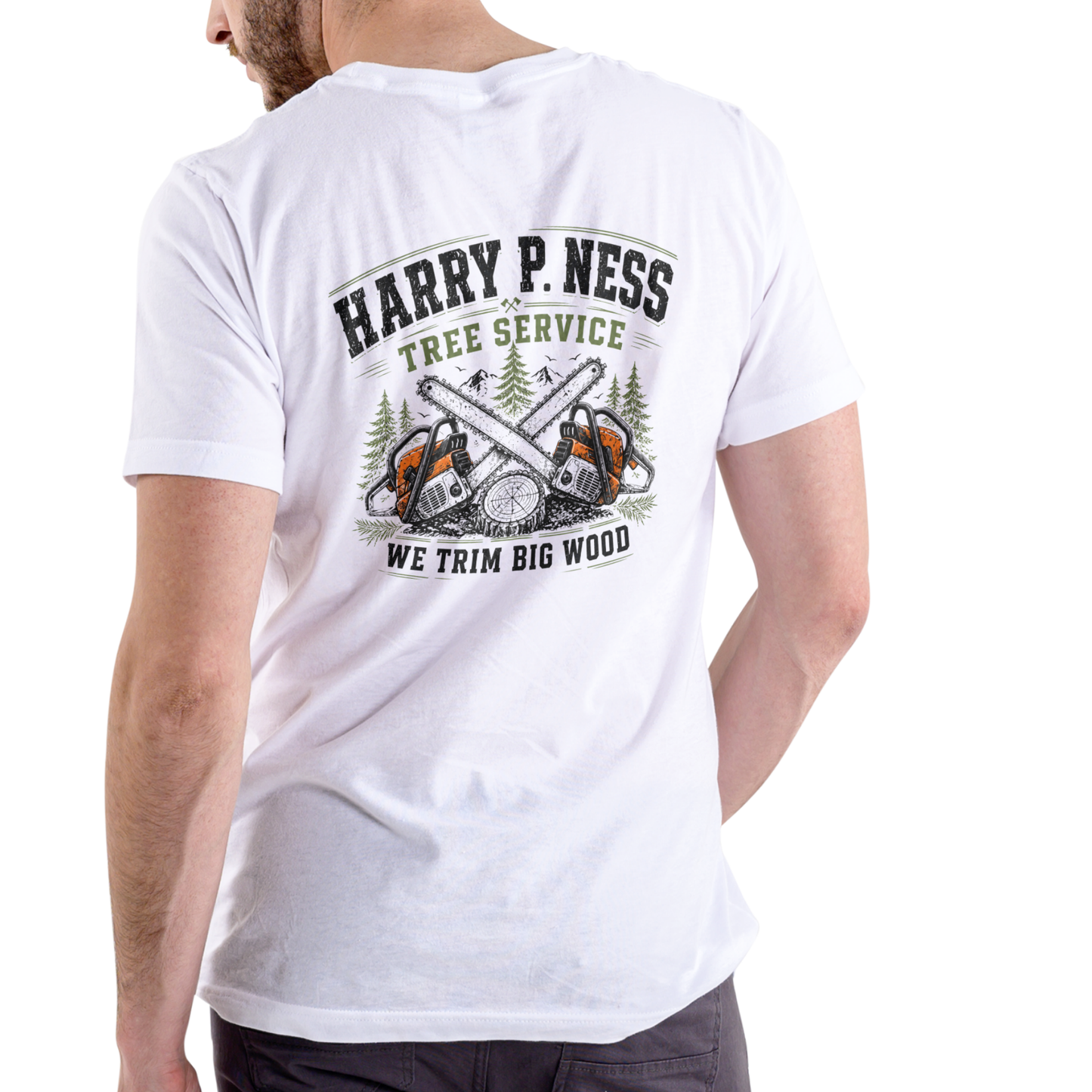 HARRY P. NESS TREE SERVICE – “We Trim Big Wood” Funny Unisex Cotton T-Shirt