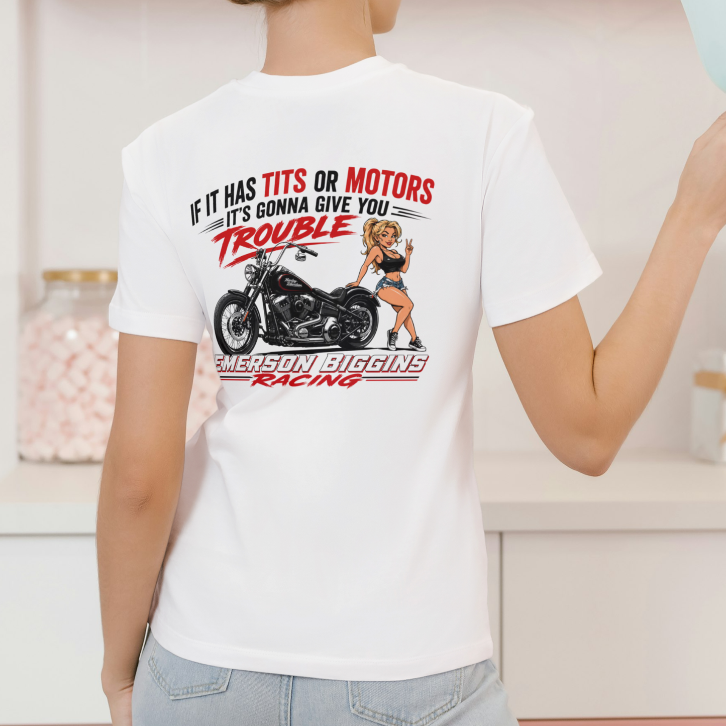 EMERSON BIGGINS RACING Motorcycle Unisex Cotton Funny Name T-Shirt