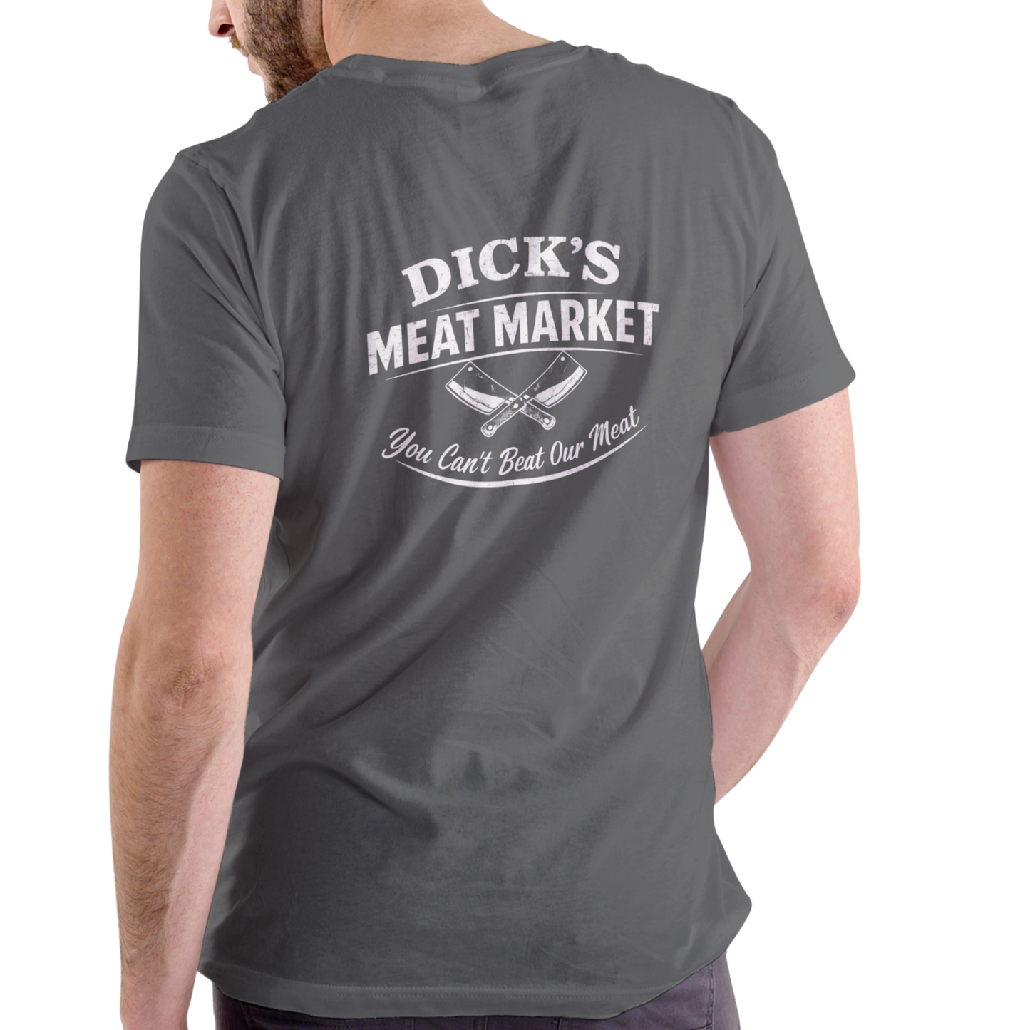 Dick’s Meat Market “You Can’t Beat Our Meat” Funny T-Shirt – Unisex Cotton Graphic Tee