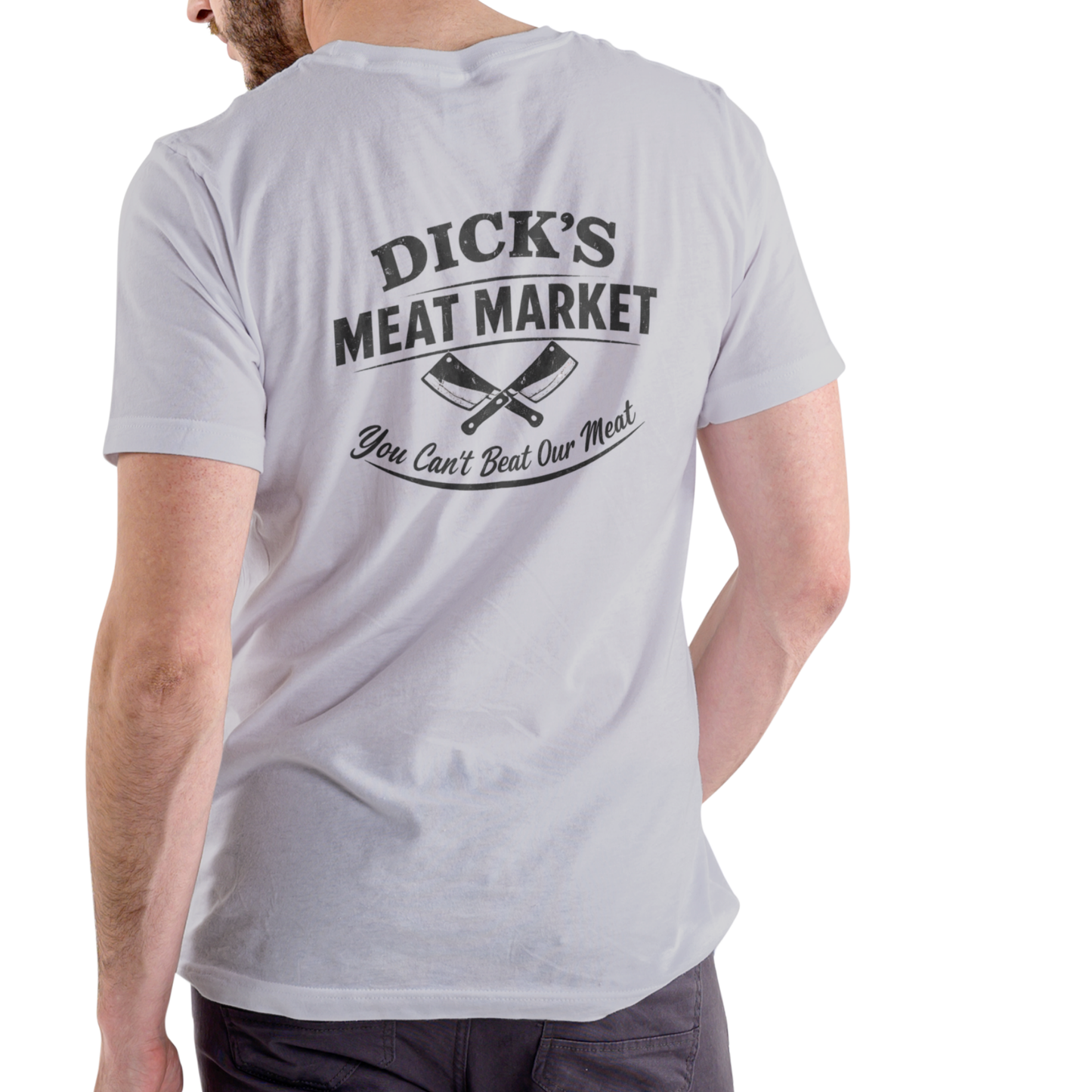 Dick’s Meat Market “You Can’t Beat Our Meat” Funny T-Shirt – Unisex Cotton Graphic Tee