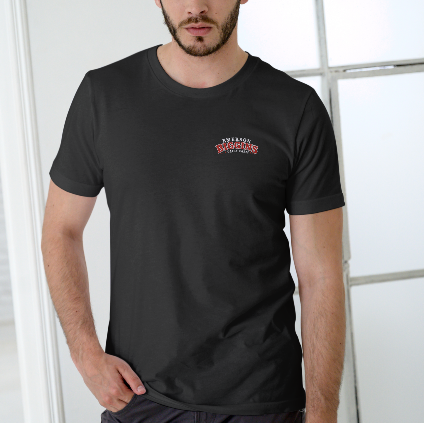Emerson Biggins Dairy Farm – "We Carry the Biggest Jugs" Funny Unisex Cotton Crew T-Shirt
