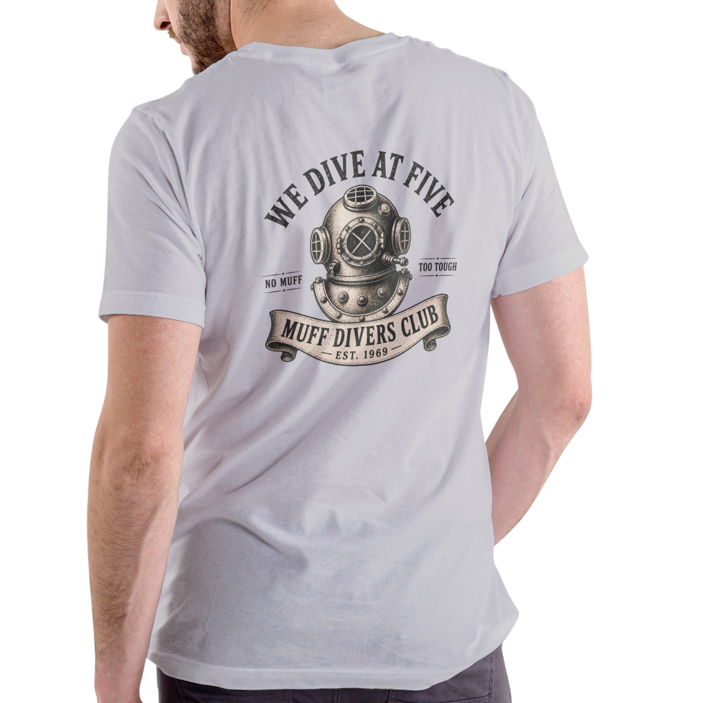 WE DIVE AT FIVE, MUFF DIVERS CLUB, Funny T Shirt, Unisex Cotton