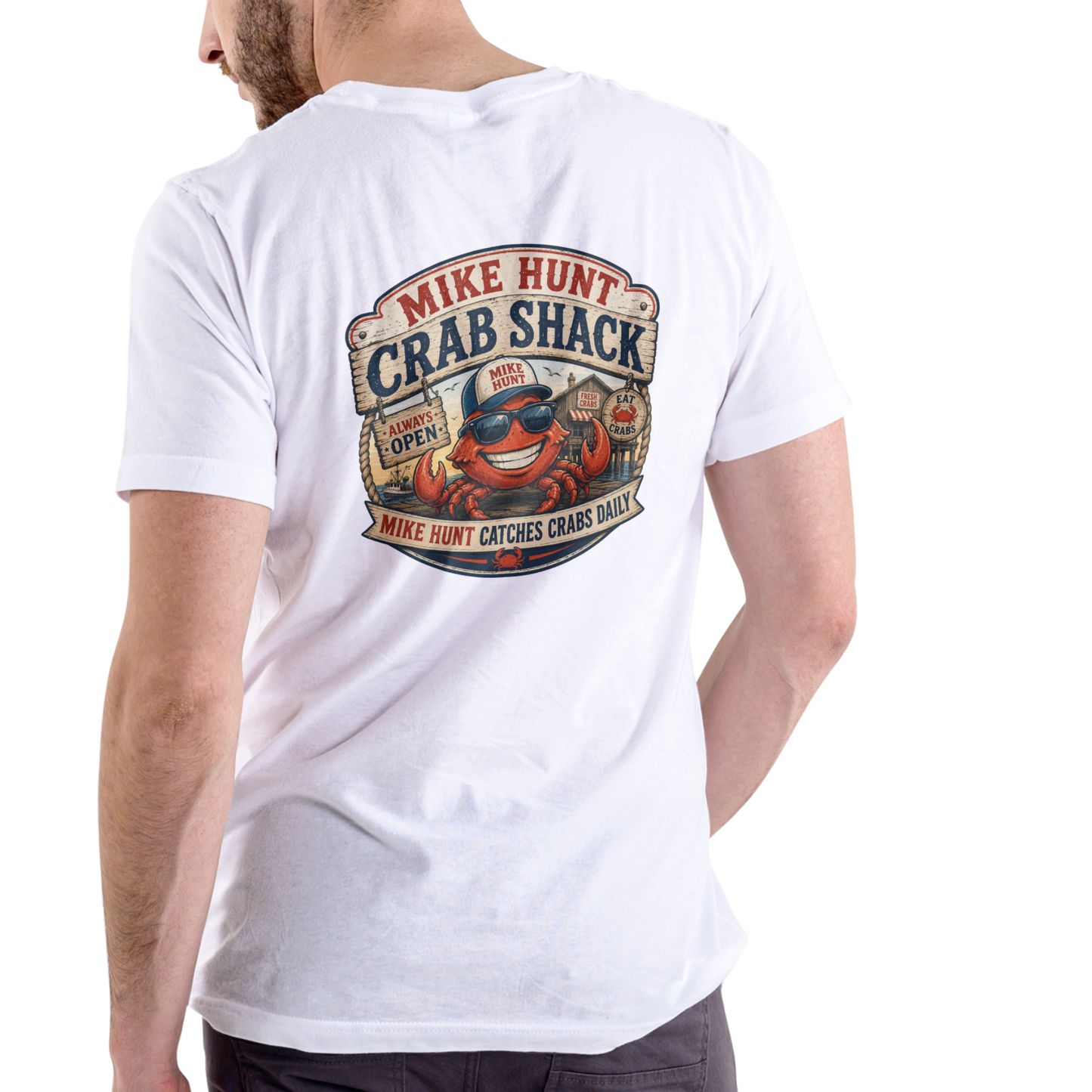 Mike Hunt Crab Shack Funny Name T-Shirt (WITH FREE BOOK!) – Unisex Cotton Tee