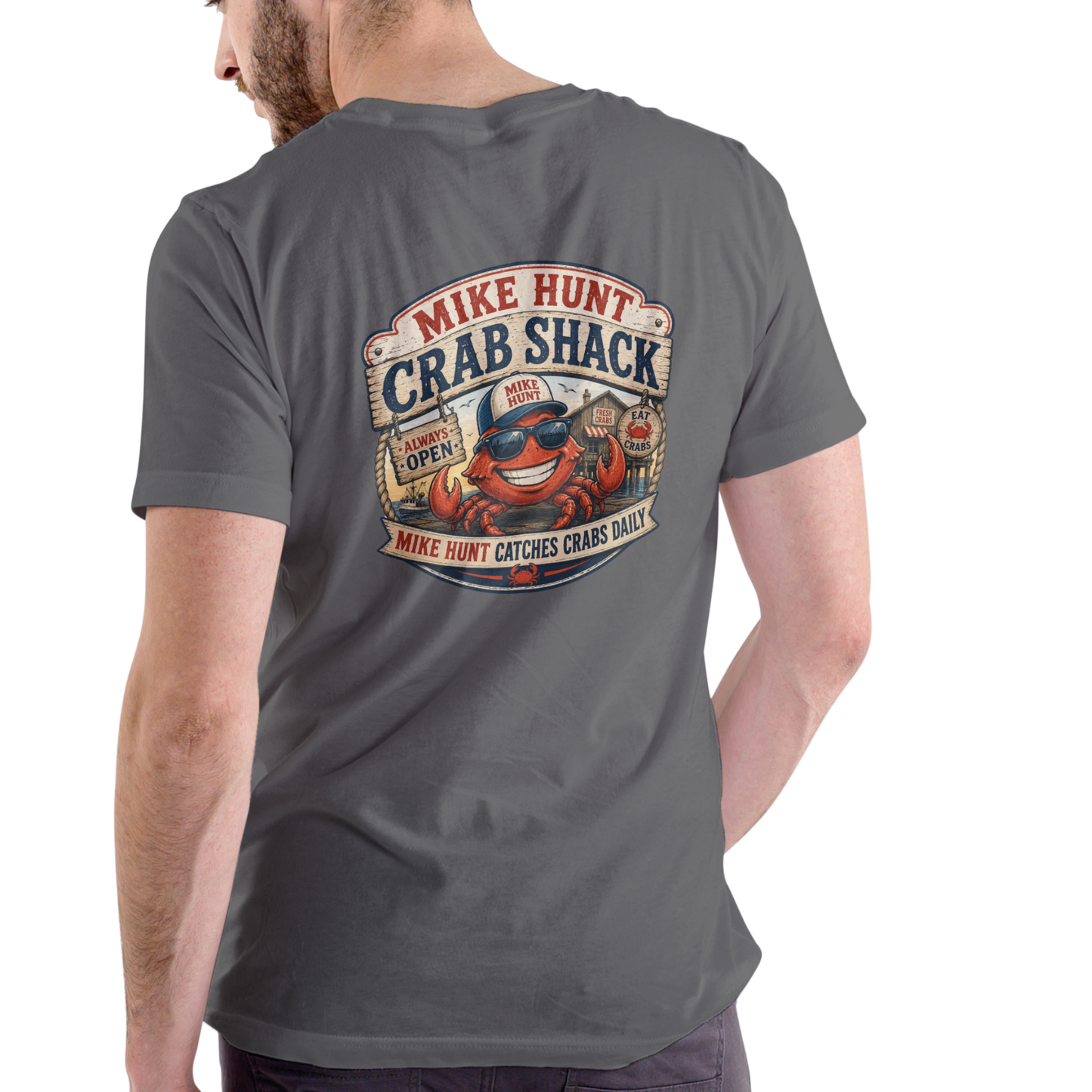 Mike Hunt Crab Shack Funny Name T-Shirt (WITH FREE BOOK!) – Unisex Cotton Tee