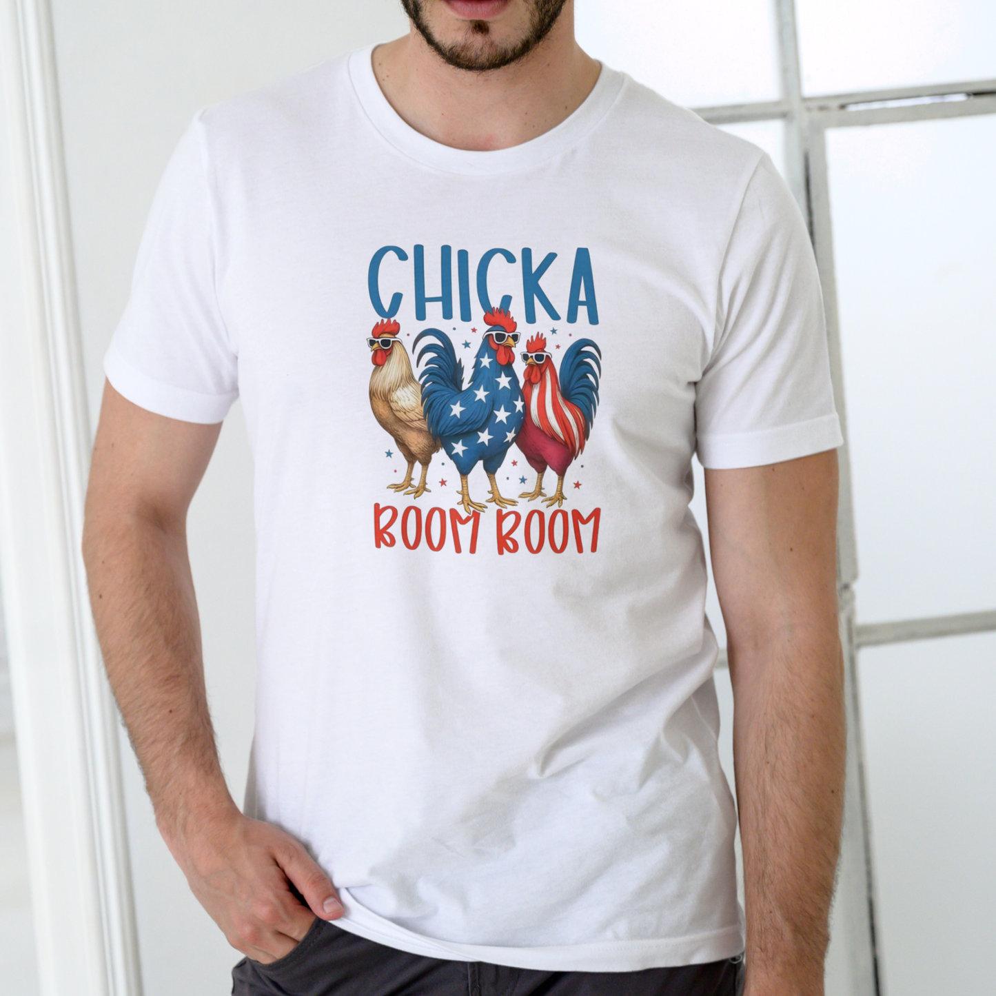 CHICKA BOOM BOOM – Funny July 4th Unisex Cotton T-Shirt