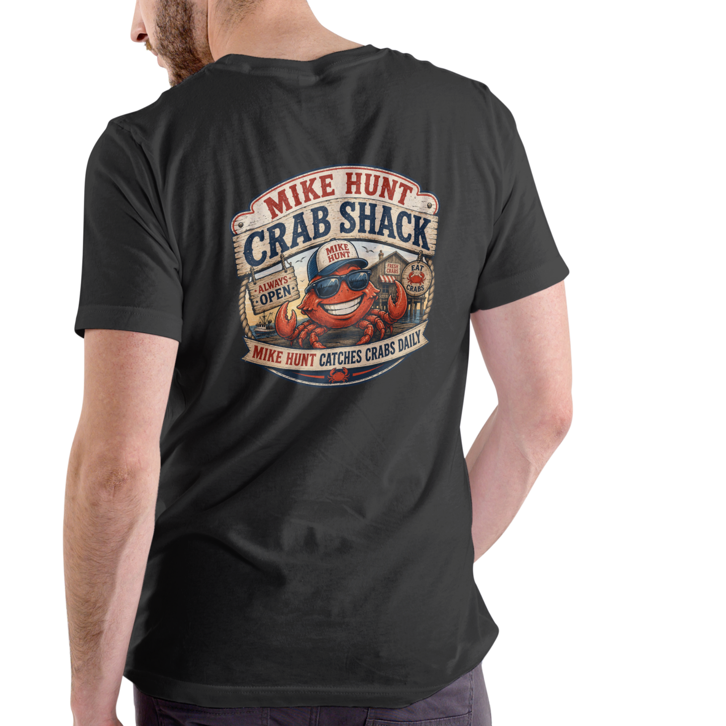 Mike Hunt Crab Shack Funny Name T-Shirt (WITH FREE BOOK!) – Unisex Cotton Tee
