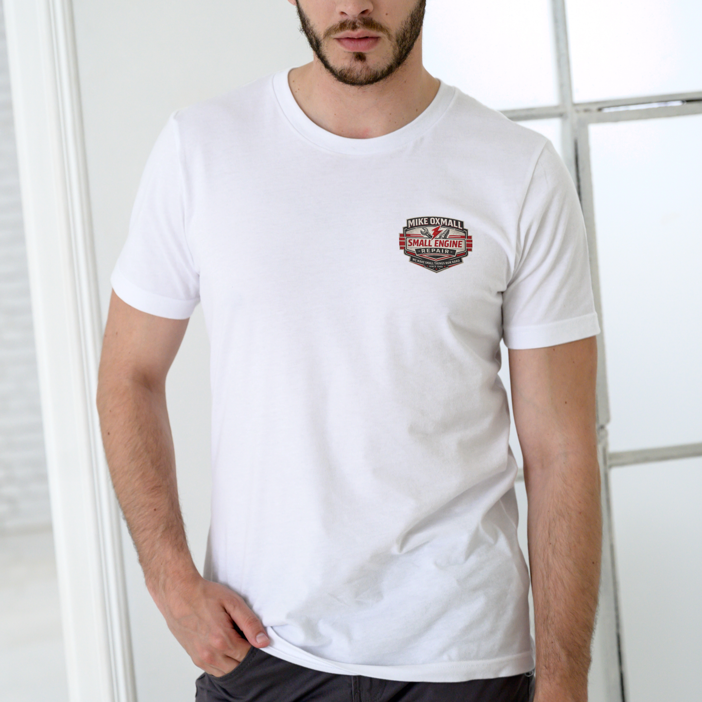 Mike Oxmall Small Engine Repair – Funny Name T-Shirt | Unisex Cotton Tee