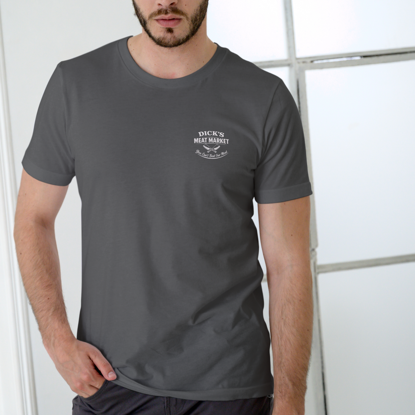 Dick’s Meat Market “You Can’t Beat Our Meat” Funny T-Shirt – Unisex Cotton Graphic Tee