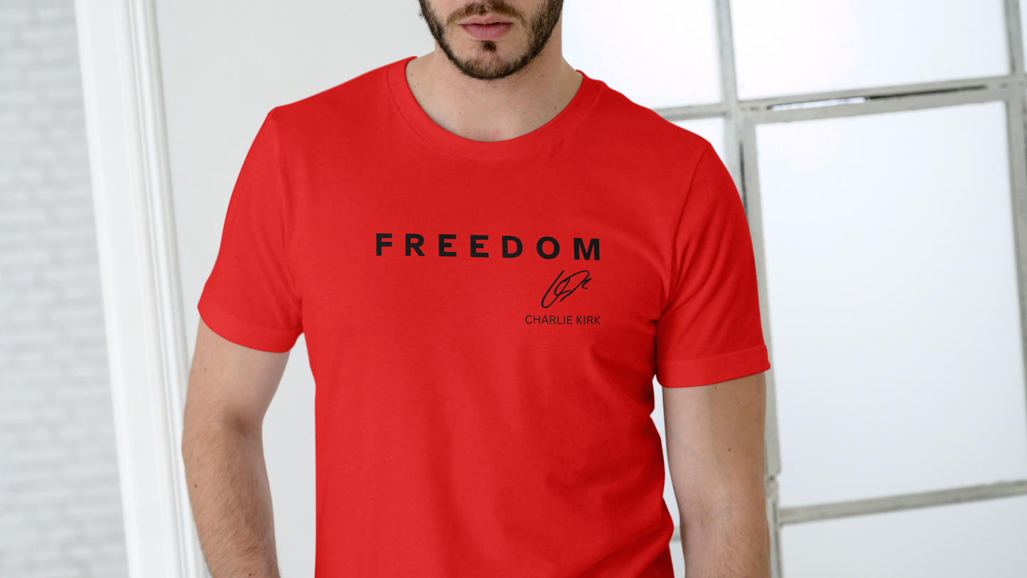 Charlie Kirk, Freedom Signature, T-SHIRT, UNISEX, COTTON