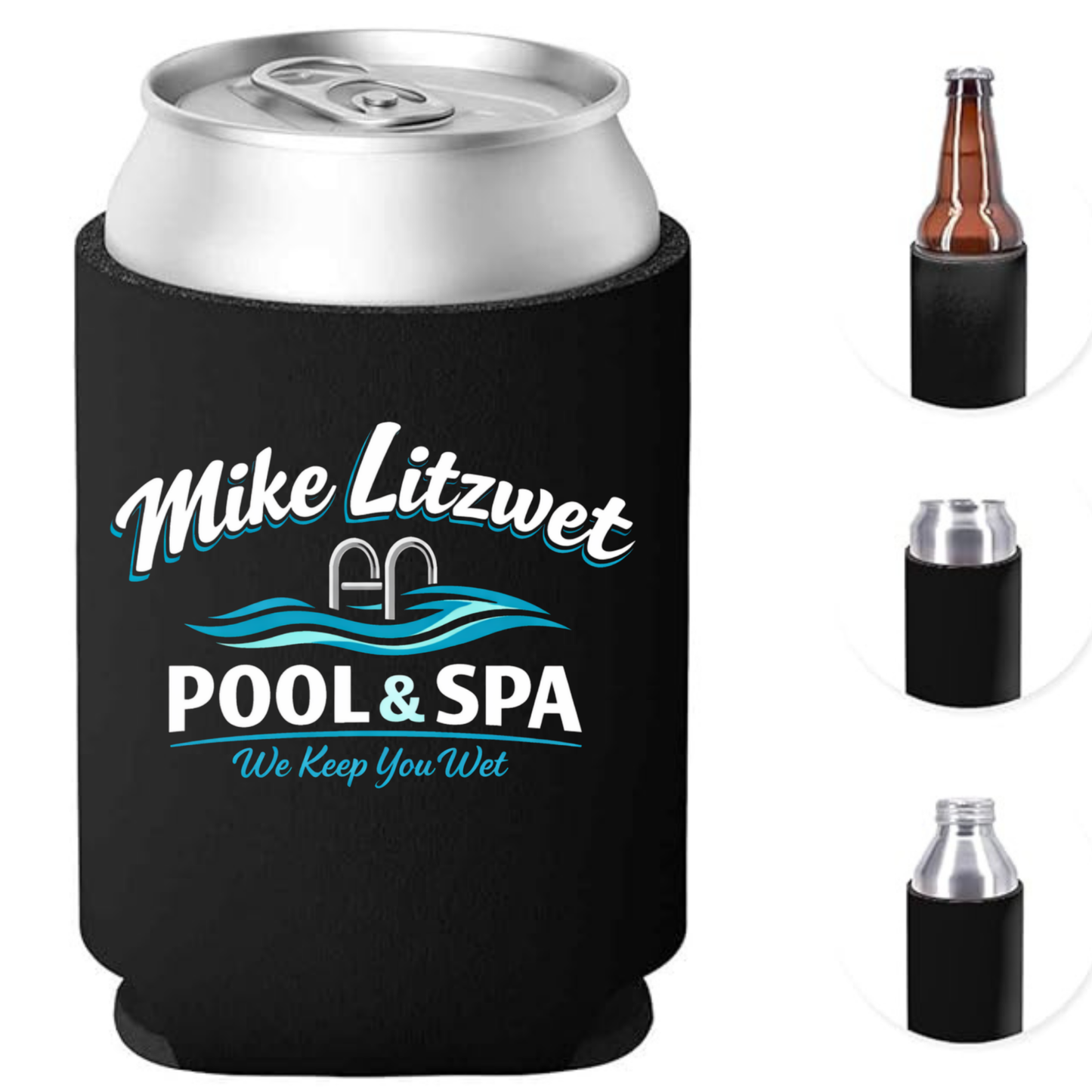 MIKE LITZWET POOL AND SPA Can Cooler Koozie