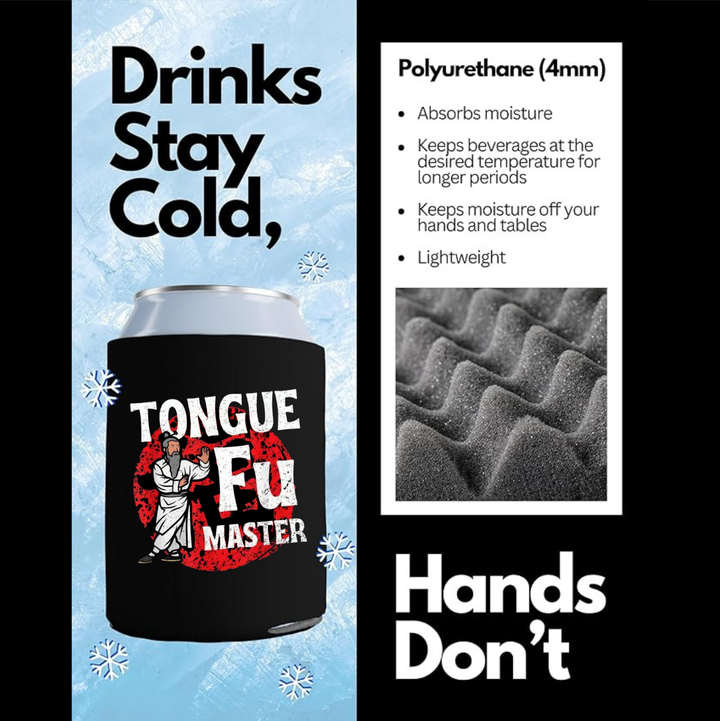 TONGUE FU MASTER Funny Can Cooler | Novelty Koozie for 12 oz Cans &amp; Bottles