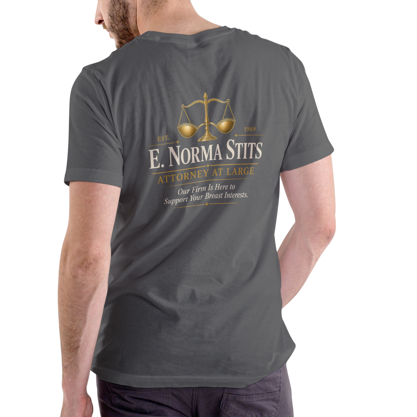 E NORMA STITS ATTORNEY AT LARGE Funny T Shirt, Unisex Cotton