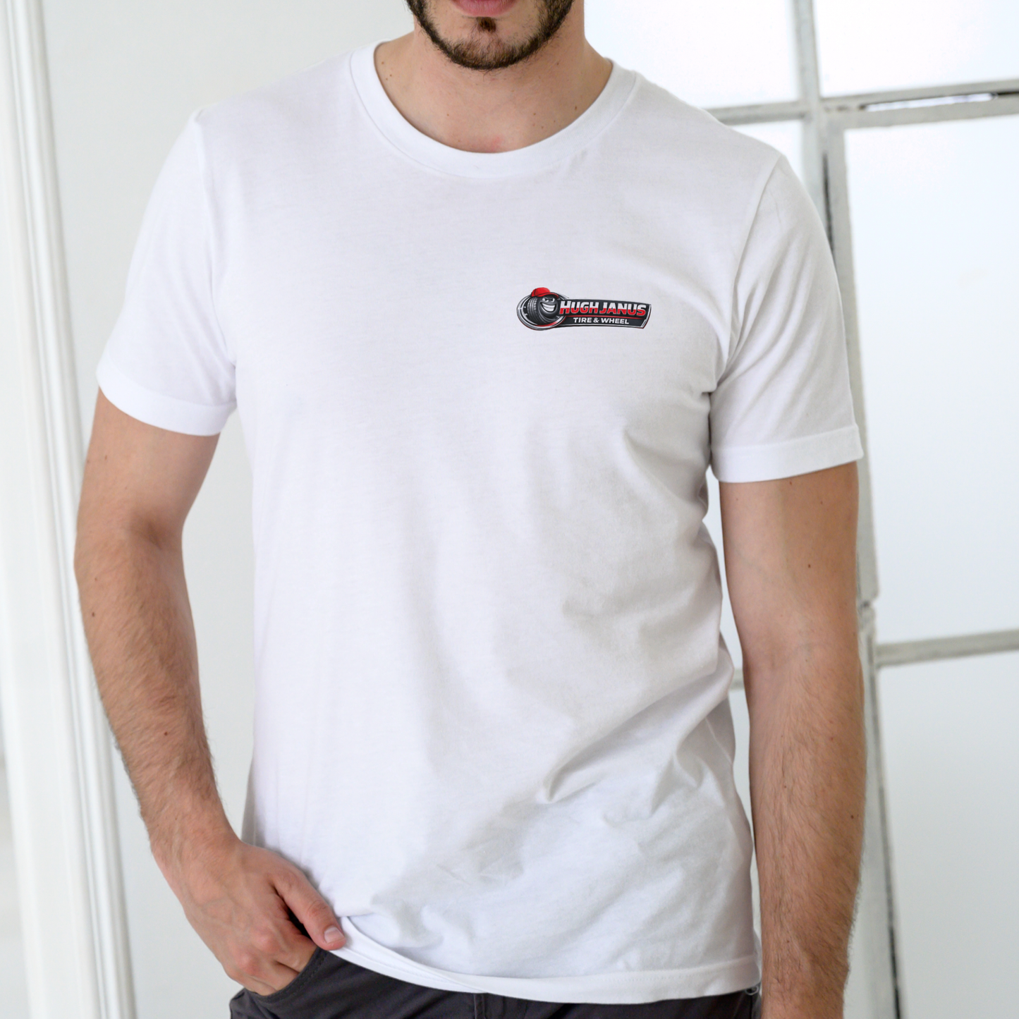 Hugh Janus Tire and Wheel – Funny Unisex Cotton T-Shirt