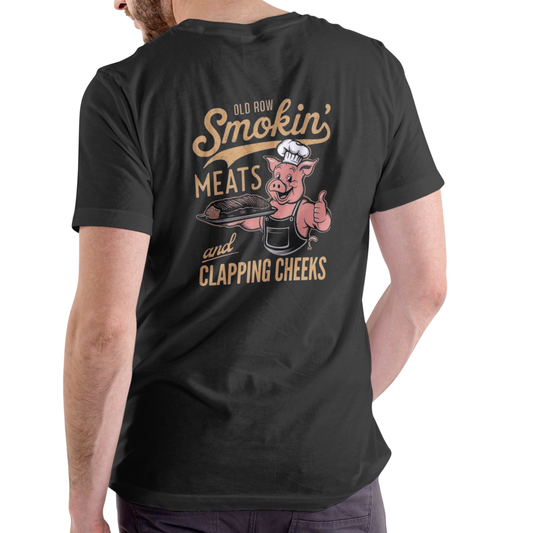 OLD ROW SMOKIN MEATS AND CLAPPIN CHEEKS Funny T Shirt, Unisex Cotton