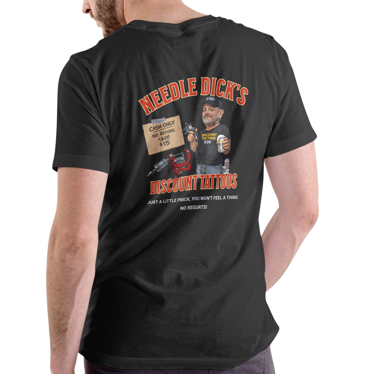 Needle Dick’s Discount Tattoos funny T-shirt.