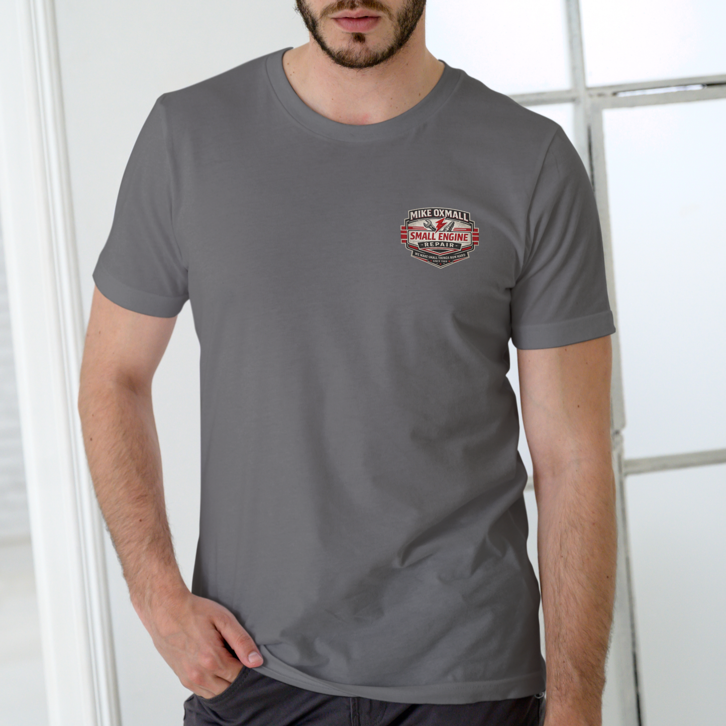 Mike Oxmall Small Engine Repair – Funny Name T-Shirt | Unisex Cotton Tee